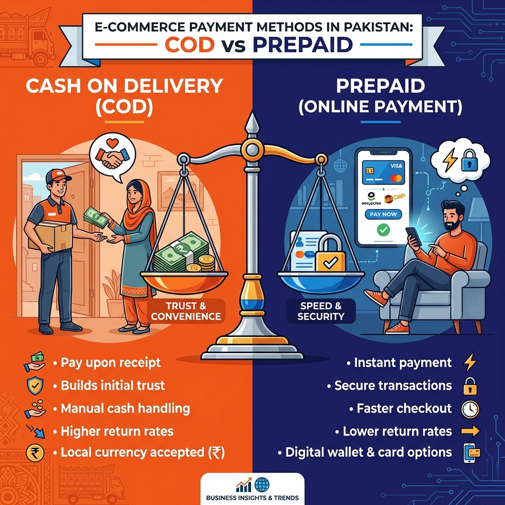 COD vs Prepaid payment comparison for Pakistan e-commerce - Cash on Delivery versus online payment methods